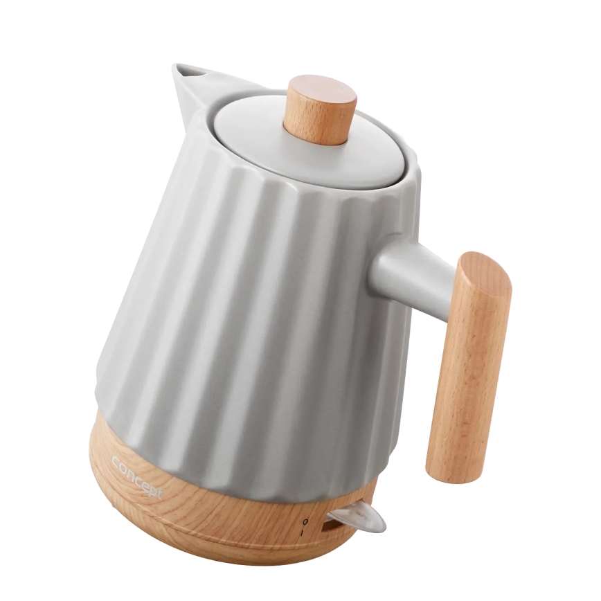 Concept RK0091 - Czajnik elektryczny 1,5 l 1500 W/230 V jasnoszary/dekor drewna/ceramika