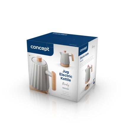 Concept RK0091 - Czajnik elektryczny 1,5 l 1500 W/230 V jasnoszary/dekor drewna/ceramika