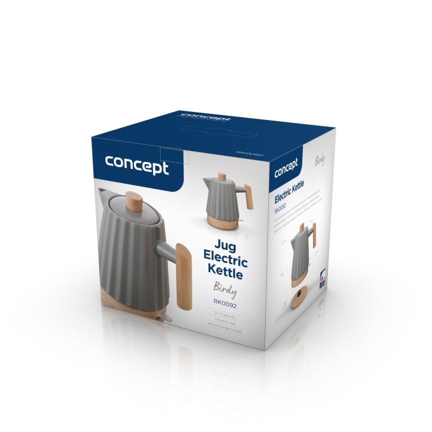 Concept RK0092 - Czajnik elektryczny 1,5 l 1500 W/230 V ciemnoszary/dekor drewna/ceramika