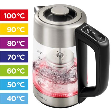 Concept RK4190 - Czajnik elektryczny z regulacją temperatury i filtrem 1,7 l 2200W/230V ze stali nierdzewnej