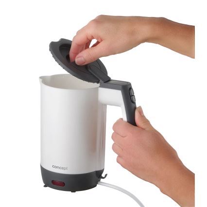Concept RK7030 - Podróżny czajnik elektryczny 0,5 l 1080W/230V szary/biały + 2 filiżanki