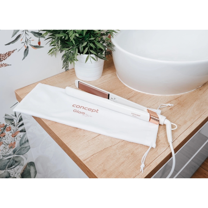Concept VZ2110 - Prostownica do włosów GLAM STYLE 48W/230V biała/różowe złoto