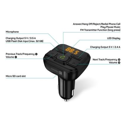 CONNECT IT CCC-8600-BK - Nadajnik samochodowy FM z funkcją bezdotykową czarny