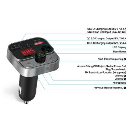 CONNECT IT CCC-8900-AN - Nadajnik samochodowy FM z funkcją bezdotykową czarny/srebrny