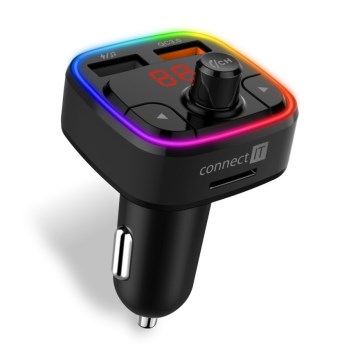 CONNECT IT CCC-9090-BK - LED RGB Nadajnik samochodowy FM z funkcją bezdotykową czarny