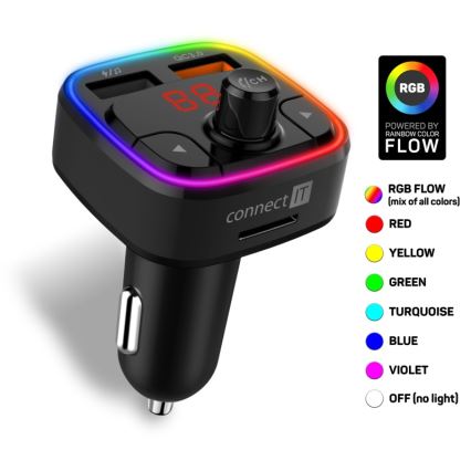 CONNECT IT CCC-9090-BK - LED RGB Nadajnik samochodowy FM z funkcją bezdotykową czarny