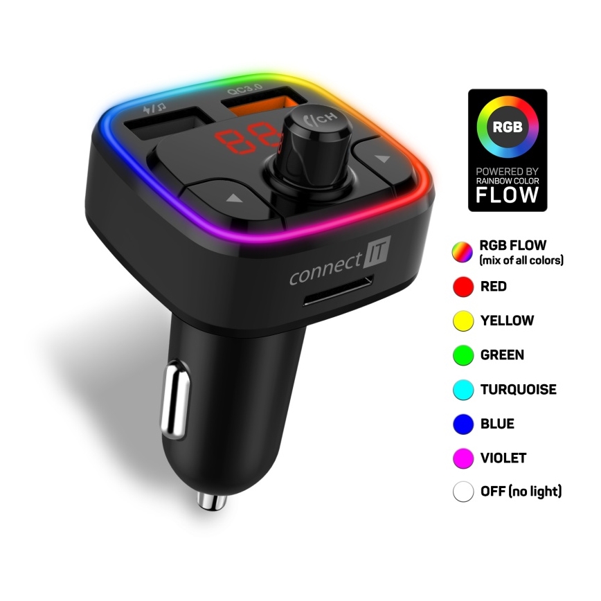 CONNECT IT CCC-9090-BK - LED RGB Nadajnik samochodowy FM z funkcją bezdotykową czarny