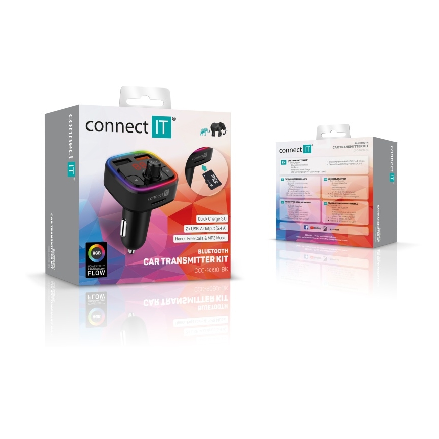 CONNECT IT CCC-9090-BK - LED RGB Nadajnik samochodowy FM z funkcją bezdotykową czarny