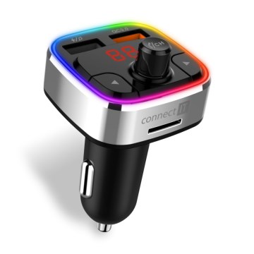 CONNECT IT CCC-9090-SL - LED RGB Nadajnik samochodowy FM z funkcją bezdotykową czarny/srebrny