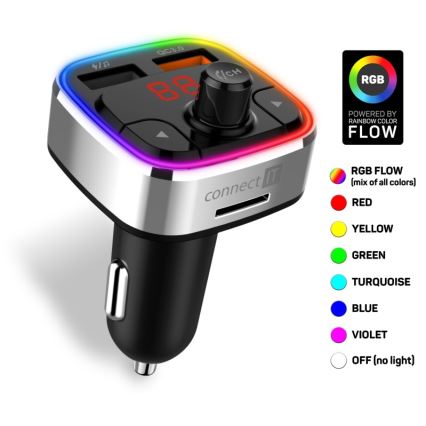 CONNECT IT CCC-9090-SL - LED RGB Nadajnik samochodowy FM z funkcją bezdotykową czarny/srebrny