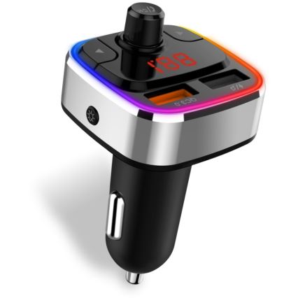 CONNECT IT CCC-9090-SL - LED RGB Nadajnik samochodowy FM z funkcją bezdotykową czarny/srebrny