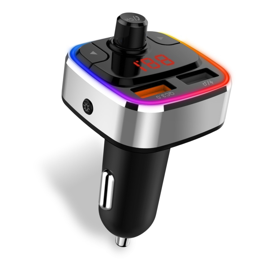 CONNECT IT CCC-9090-SL - LED RGB Nadajnik samochodowy FM z funkcją bezdotykową czarny/srebrny