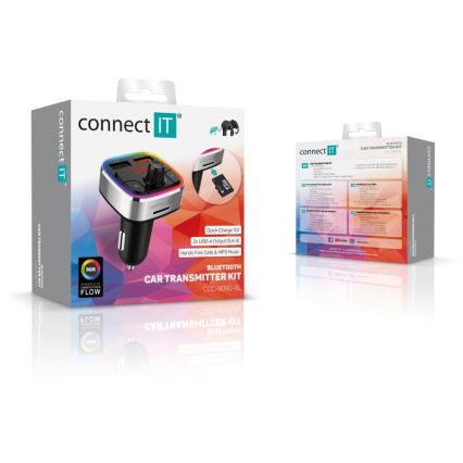 CONNECT IT CCC-9090-SL - LED RGB Nadajnik samochodowy FM z funkcją bezdotykową czarny/srebrny