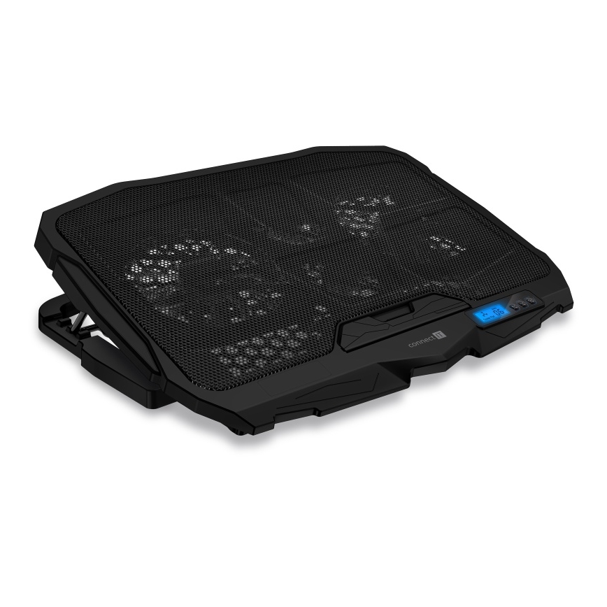 CONNECT IT CCP-2200-BK - Podkładka chłodząca do laptopa 4x wentylator 2xUSB czarny//niebieski