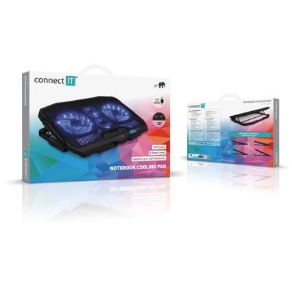 CONNECT IT CCP-2200-BK - Podkładka chłodząca do laptopa 4x wentylator 2xUSB czarny//niebieski