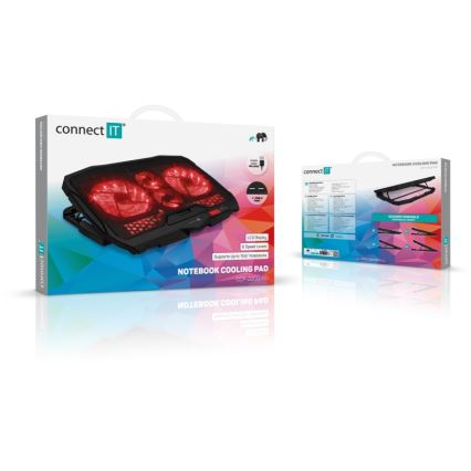 CONNECT IT CCP-2200-RD - Podkładka chłodząca do laptopa 4x went. 2xUSB czarna/czerwona