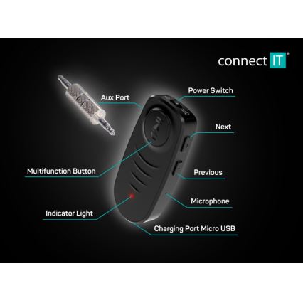 CONNECT IT CFF-4050-BK - Bluetooth audio odbiornik AUX 110 mAh