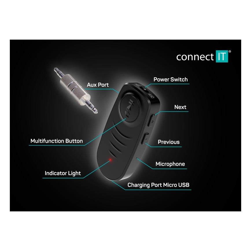 CONNECT IT CFF-4050-BK - Bluetooth audio odbiornik AUX 110 mAh