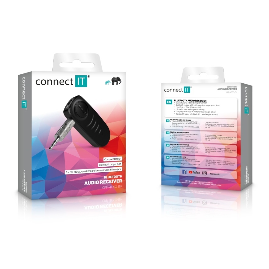 CONNECT IT CFF-4050-BK - Bluetooth audio odbiornik AUX 110 mAh