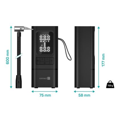 CONNECT IT CFF-4500-BK - Cyfrowy kieszonkowy kompresor AirFlow 80W/6000 mAh czarny