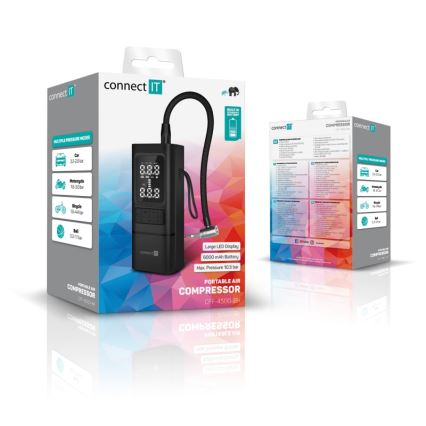 CONNECT IT CFF-4500-BK - Cyfrowy kieszonkowy kompresor AirFlow 80W/6000 mAh czarny