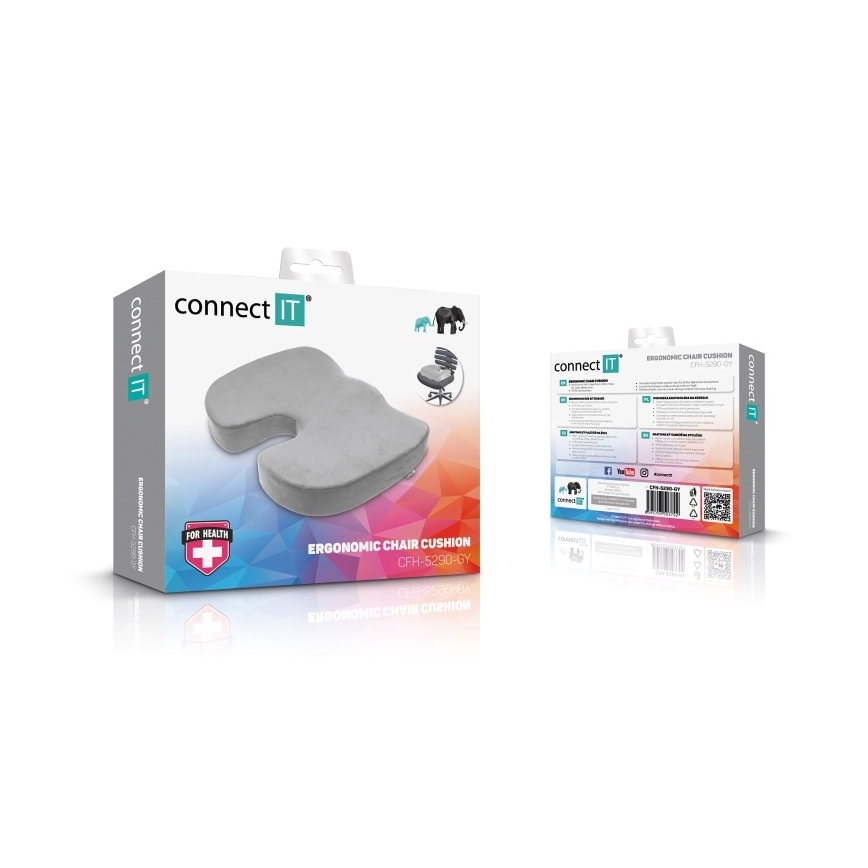 CONNECT IT CFH-5290-GY - Poduszka na krzesło ergonomiczne szara