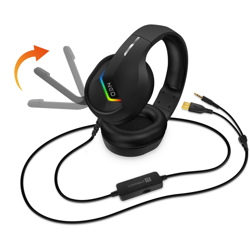 CONNECT IT CHP-3595-BK - LED RGB Przewodowe słuchawki do gier z mikrofonem czarny