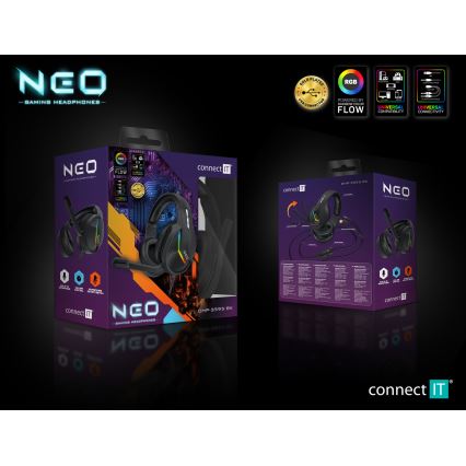 CONNECT IT CHP-3595-BK - LED RGB Przewodowe słuchawki do gier z mikrofonem czarny