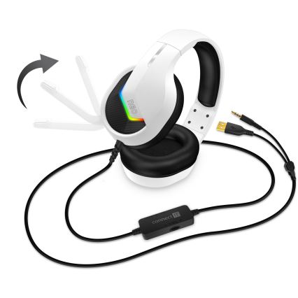 CONNECT IT CHP-3595-WH - LED RGB Przewodowe słuchawki do gier z mikrofonem biały/czarny
