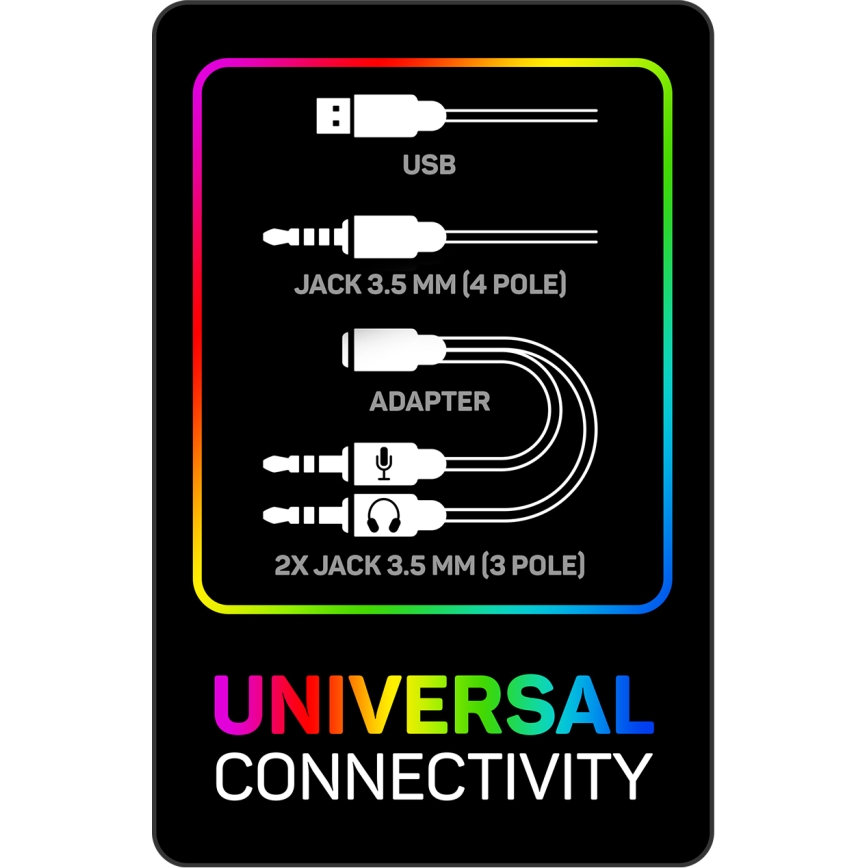 CONNECT IT CHP-3595-WH - LED RGB Przewodowe słuchawki do gier z mikrofonem biały/czarny