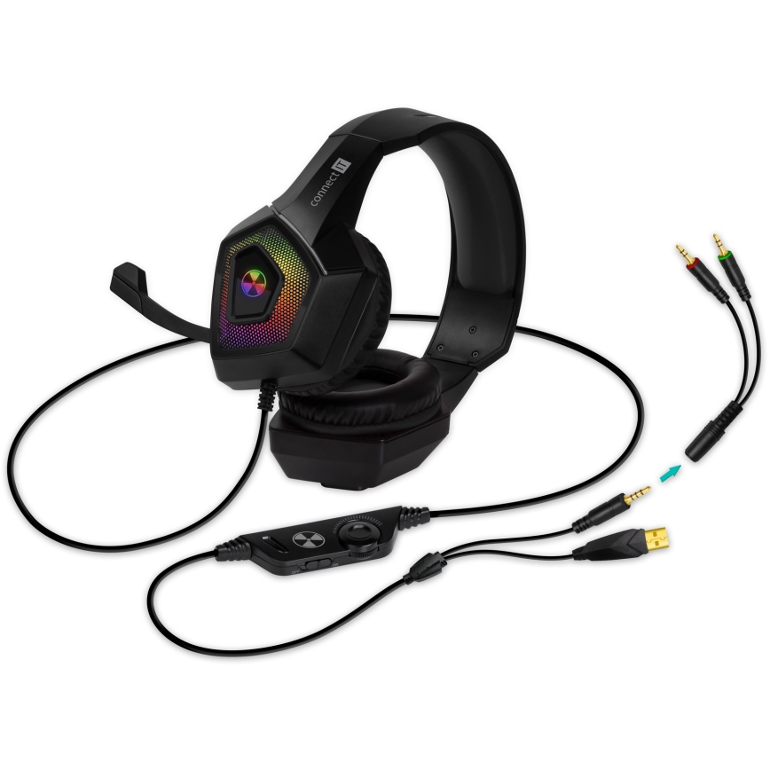 CONNECT IT CHP-5600-BK - LED RGB Przewodowe słuchawki do gier z mikrofonem czarny