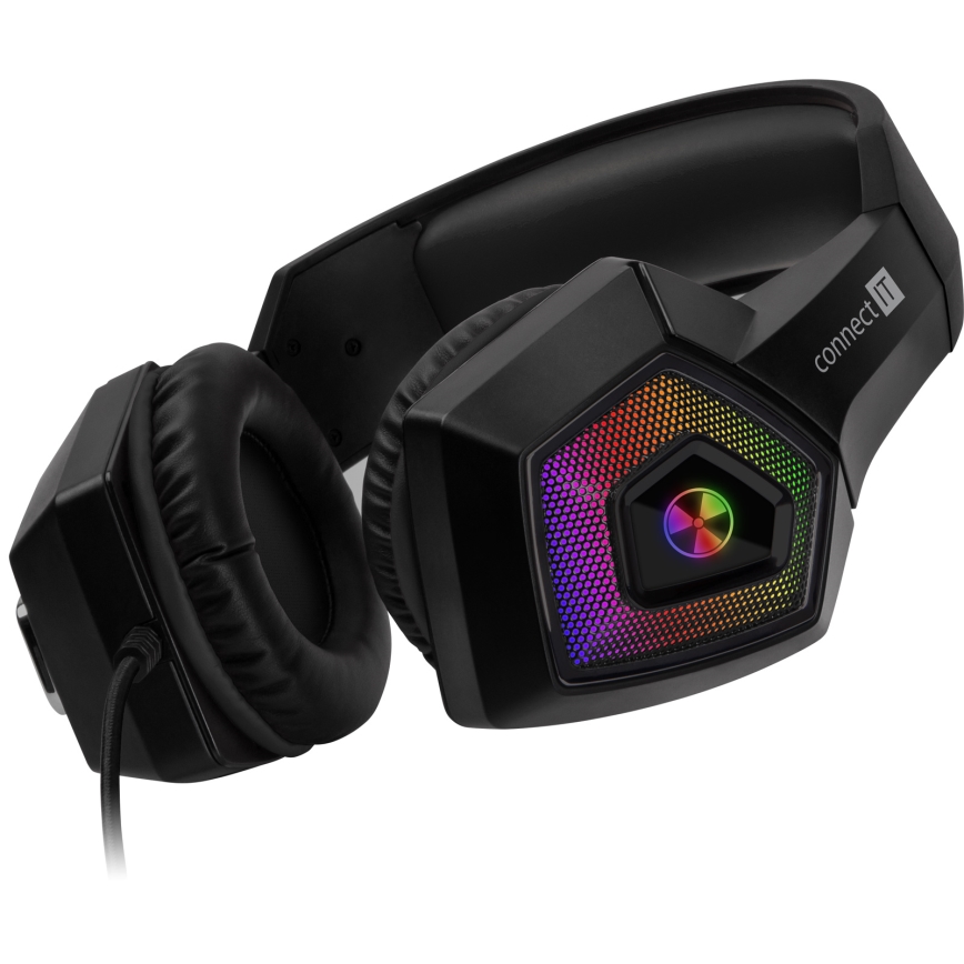 CONNECT IT CHP-5600-BK - LED RGB Przewodowe słuchawki do gier z mikrofonem czarny