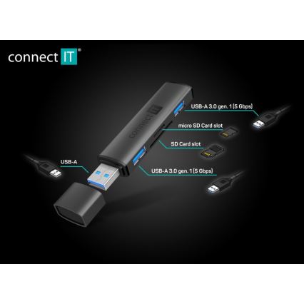 CONNECT IT CHU-4060-AN - USB-A hub z czytnikiem kart pamięci 4w1