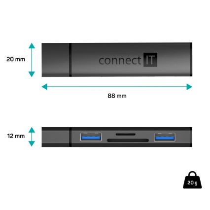 CONNECT IT CHU-4060-AN - USB-A hub z czytnikiem kart pamięci 4w1