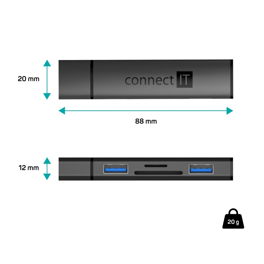 CONNECT IT CHU-4060-AN - USB-A hub z czytnikiem kart pamięci 4w1