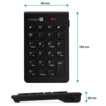 CONNECT IT CKB-0062-BK - Bezprzewodowa klawiatura numeryczna 1xAAA czarny