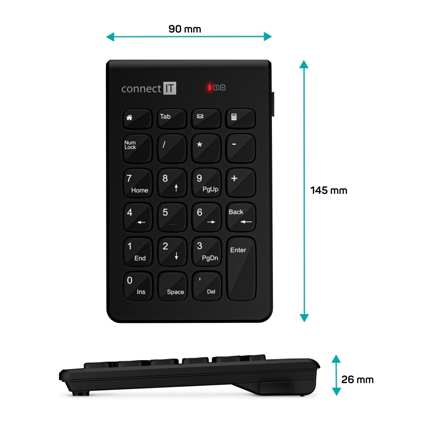 CONNECT IT CKB-0062-BK - Bezprzewodowa klawiatura numeryczna 1xAAA czarny