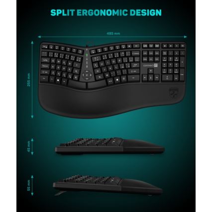 CONNECT IT CKB-2800-CS - Ergonomiczna klawiatura bezprzewodowa z lokalizacją CZ/SK czarny