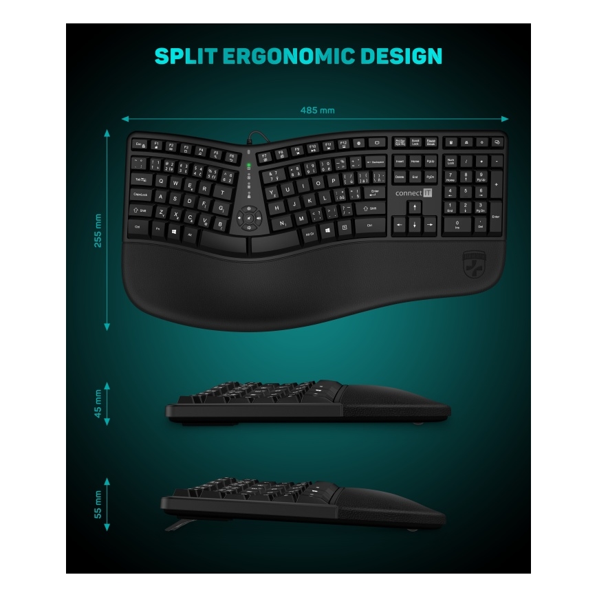 CONNECT IT CKB-2800-CS - Ergonomiczna klawiatura bezprzewodowa z lokalizacją CZ/SK czarny