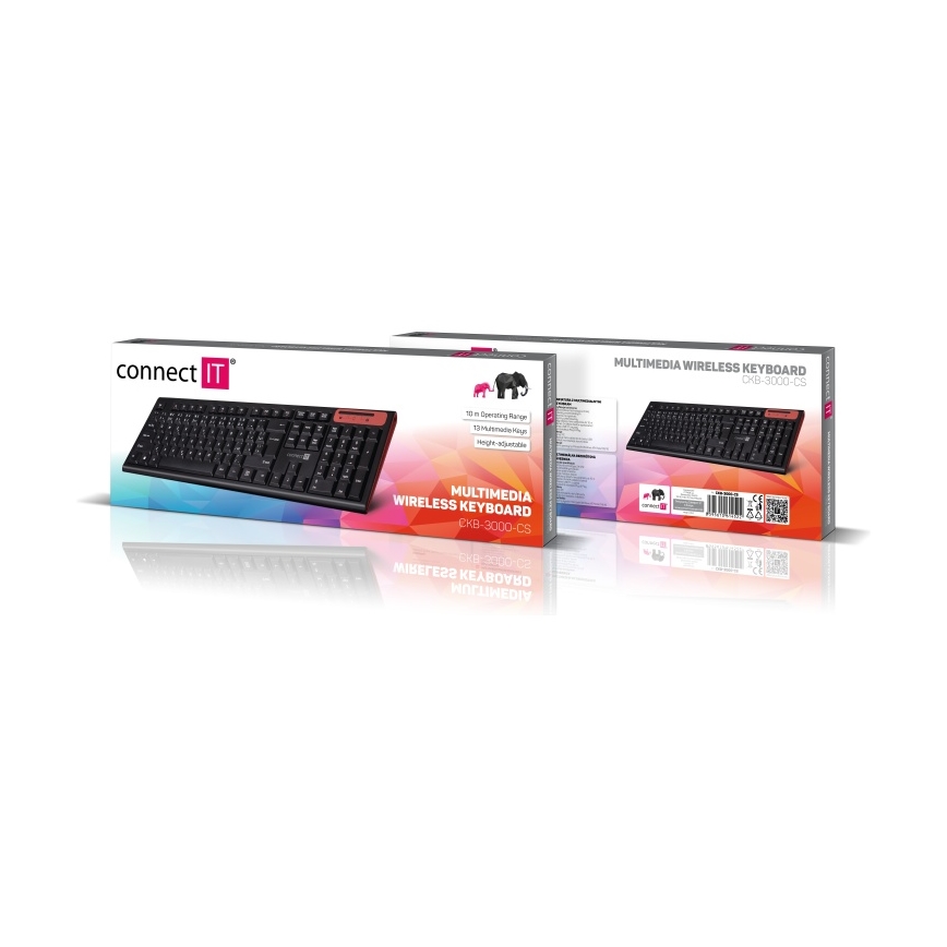 CONNECT IT CKB-3000-CS - Bezprzewodowa klawiatura multimedialna z lokalizacją CZ/SK 2xAAA czarny
