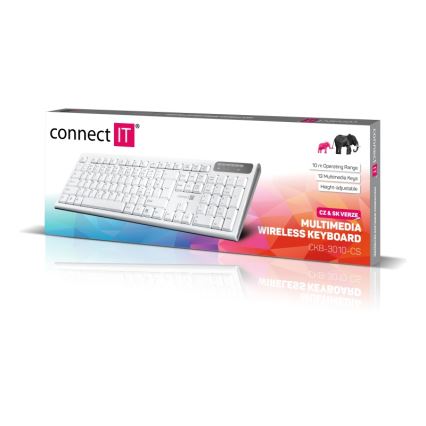 CONNECT IT CKB-3010-CS - Bezprzewodowa klawiatura multimedialna z lokalizacją CZ/SK 2xAAA biały