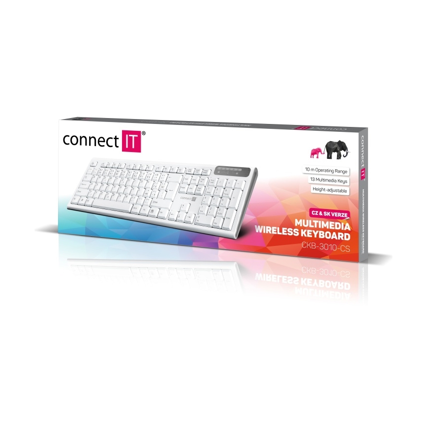 CONNECT IT CKB-3010-CS - Bezprzewodowa klawiatura multimedialna z lokalizacją CZ/SK 2xAAA biały
