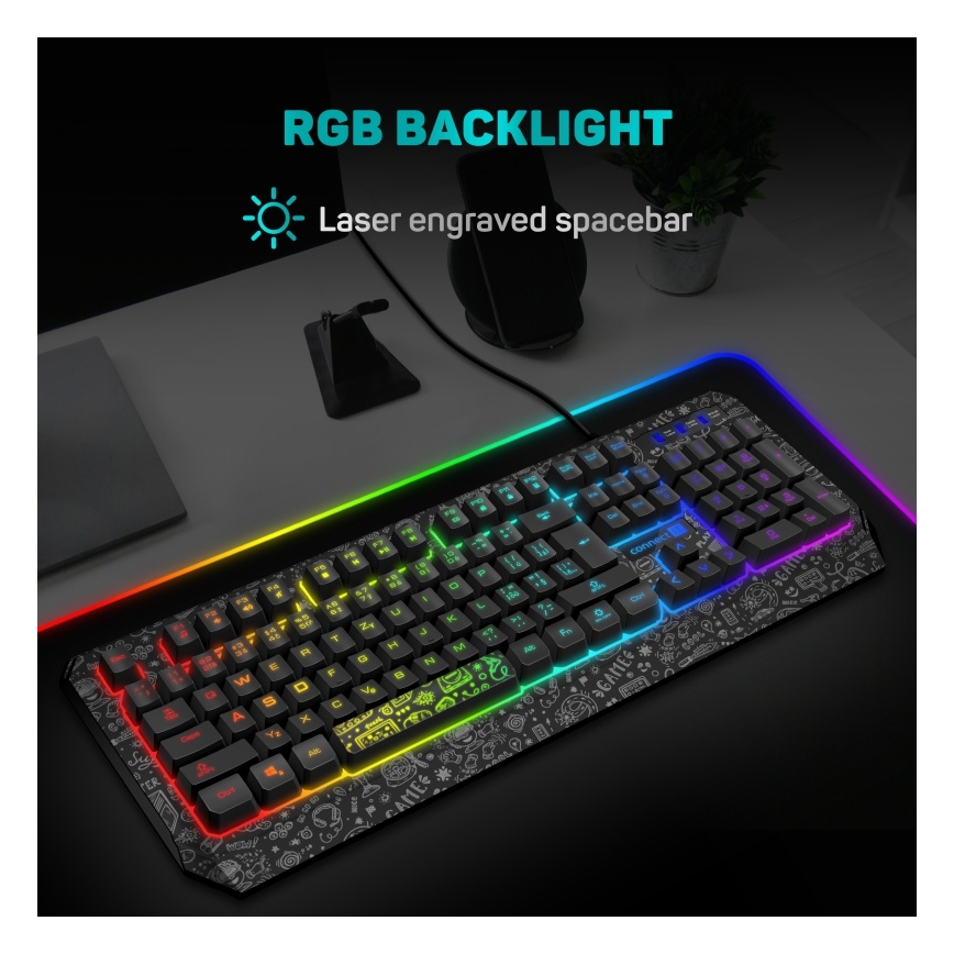 CONNECT IT CKB-3530-DD - LED RGB Przewodowa klawiatura do gier z lokalizacją CZ/SK czarny