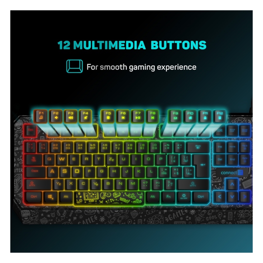 CONNECT IT CKB-3530-DD - LED RGB Przewodowa klawiatura do gier z lokalizacją CZ/SK czarny
