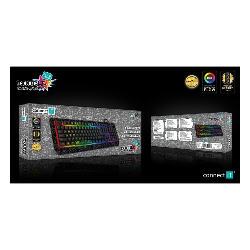 CONNECT IT CKB-3530-DD - LED RGB Przewodowa klawiatura do gier z lokalizacją CZ/SK czarny