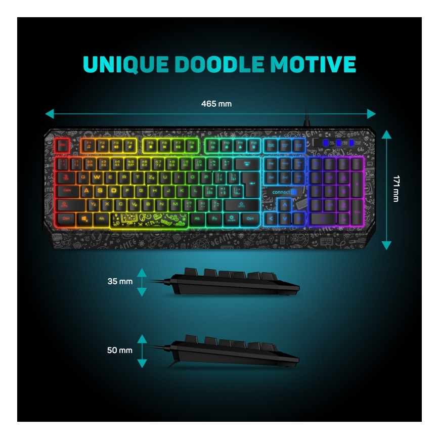 CONNECT IT CKB-3530-DD - LED RGB Przewodowa klawiatura do gier z lokalizacją CZ/SK czarny