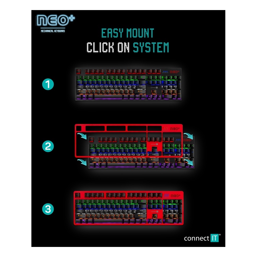 CONNECT IT CKB-3591-CS - LED RGB Przewodowa klawiatura do gier z lokalizacją CZ/SK czarny + czerwony ramka
