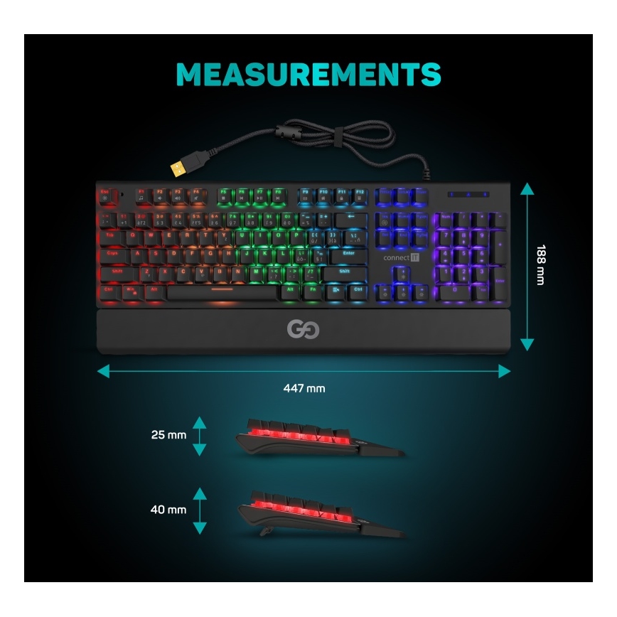 CONNECT IT CKB-7050-CS - LED RGB Przewodowa klawiatura do gier z lokalizacją CZ/SK czarny