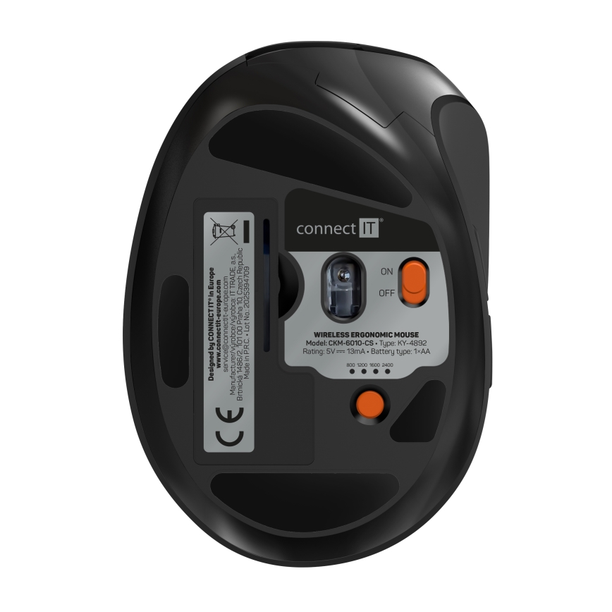 CONNECT IT CKM-6010-CS - Ergonomiczna klawiatura bezprzewodowa i mysz 800/1200/1600/2400 DPI z lokalizacją CZ/SK 1xAA + 2xAAA czarny