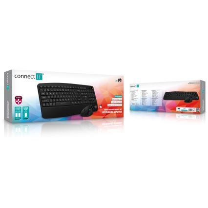 CONNECT IT CKM-6010-CS - Ergonomiczna klawiatura bezprzewodowa i mysz 800/1200/1600/2400 DPI z lokalizacją CZ/SK 1xAA + 2xAAA czarny